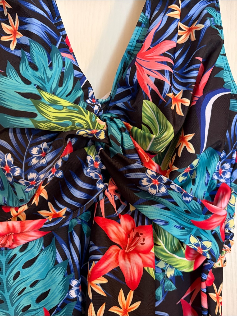 Tropical Floral Swimdress - Black Base with Bright Flowers 2 pc - Picture 2 of 8